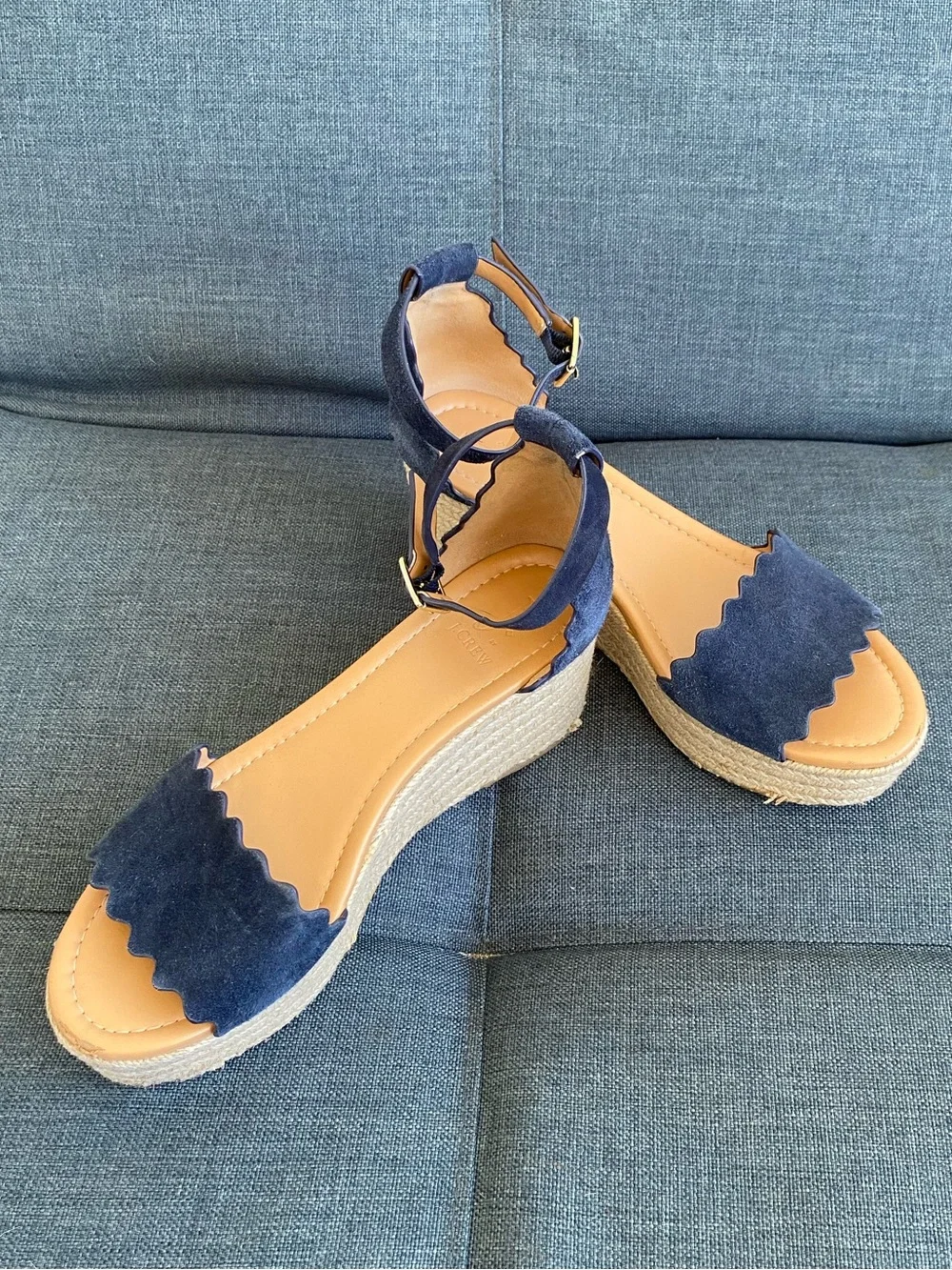 J by J.Crew Navy Suede scalloped flatform espadrilles